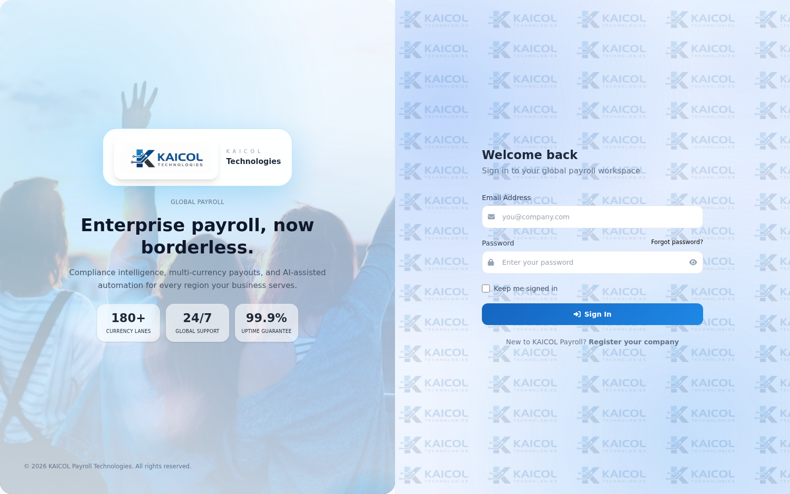 Kaicol Payroll login workspace
